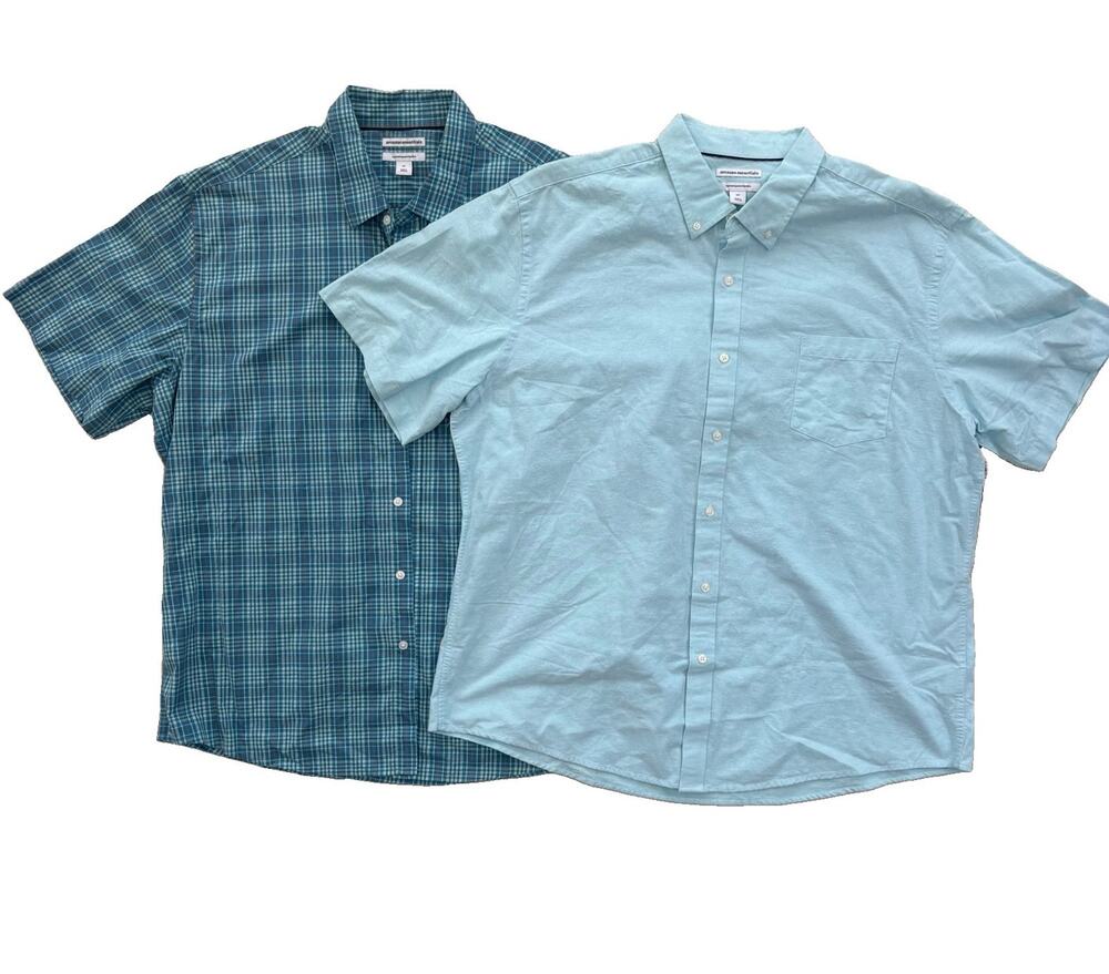 Amazon Essentials NWT Men’s Xxl Blue Plaid Short Sleeve Shirts